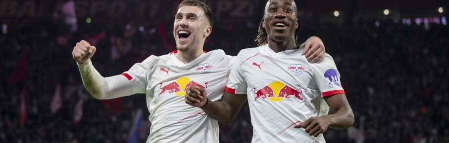 GER, Leipzig, Fußball, DFL Bundesliga, 27. Spieltag, RB Leipzig vs. TSG 1899 Hoffenheim im Bild v.l.: Brajan Gruda RB Leipzig 10, Yan Diomande RB Leipzig 49, Torjubel, 20.03.2025, Red-Bull Arena Leipzig DFL/DFB REGULATIONS PROHIBIT ANY USE OF PHOTOGRAPHS AS IMAGE SEQUENCES AND/OR QUASI-VIDEO, *** GER, Leipzig, Football, DFL Bundesliga, Matchday 27, RB Leipzig vs TSG 1899 Hoffenheim pictured from l Brajan Gruda RB Leipzig 10 , Yan Diomande RB Leipzig 49 , Goal celebration, 20 03 2025, Red Bull Arena Leipzig DFL DFB REGULATIONS PROHIBIT ANY USE OF PHOTOGRAPHS AS IMAGE SEQUENCES AND OR QUASI VIDEO, Copyright: HMBxMedia/PaulxFritz