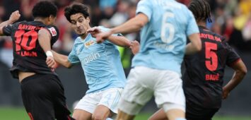 GER, 1.FBL. Bayer 04 Leverkusen vs. 1. FC Union Berlin / 04.10.2025, BayArena, Leverkusen, GER, 1.FBL. Bayer 04 Leverkusen vs. 1. FC Union Berlin , im Bild: Diogo Leite Union Berlin 4, im Zweikampf gegen Malik Tillmann Leverkusen 10, *** GER, 1 FBL Bayer 04 Leverkusen vs 1 FC Union Berlin 04 10 2025, BayArena, Leverkusen, GER, 1 FBL Bayer 04 Leverkusen vs 1 FC Union Berlin , in the picture Diogo Leite Union Berlin 4 , in a duel against Malik Tillmann Leverkusen 10 , nordphotoxGmbHx/xMeuter nph00351