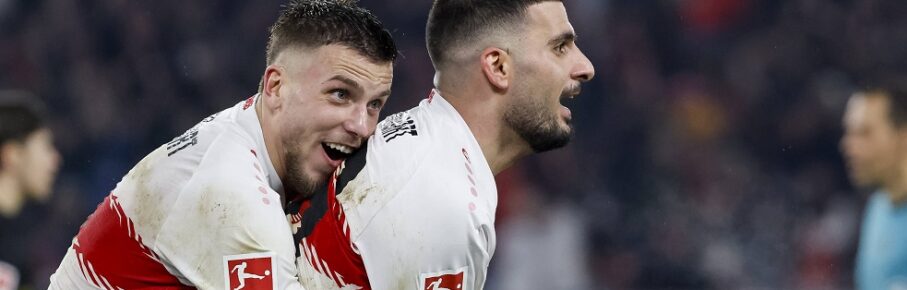Torjubel bei Deniz Undav VfB Stuttgart, 26 nach seinem Tor zum 3:1, mit Ermedin Demirovic VfB Stuttgart, 09 , Deutschland, Fussball, 1. Bundesliga, 22.Spieltag, 2025/2026, VfB Stuttgart vs. 1.FC Köln, 14.02.2026, Stuttgart MHP Arena Deutschland *** Goal celebration for Deniz Undav VfB Stuttgart, 26 after his goal for 3 1, with Ermedin Demirovic VfB Stuttgart, 09 , Germany, Soccer, 1 Bundesliga, 22 Matchday, 2025 2026, VfB Stuttgart vs 1 FC Köln, 14 02 2026, Stuttgart MHP Arena Germany Copyright: xGrantxHubbsx