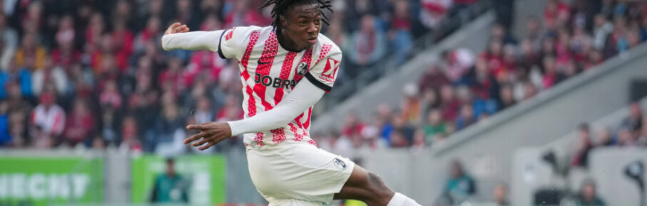 Johan Manzambi beim Spiel gegen Bayer 04 Leverkusen.