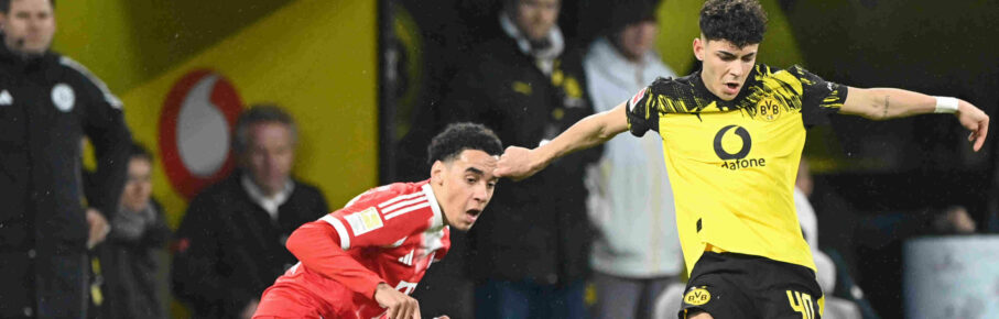 Samuele INACIO DO gegen Jamal MUSIALA M und Michael OLISE M Fussball 1. Bundesliga, 24.Spieltag, matchday24, Borussia Dortmund DO - FC Bayern Muenchen M 2-3 am 28.02.2026 in Dortmund/ Deutschland. DFL regulations prohibit any use of photographs as image sequences and/or quasi-video Â *** Samuele INACIO DO vs Jamal MUSIALA M and Michael OLISE M Football 1 Bundesliga, 24 Matchday, matchday24, Borussia Dortmund DO FC Bayern Muenchen M 2 3 on 28 02 2026 in Dortmund Germany DFL regulations prohibit any use of photographs as image sequences and or quasi video Â