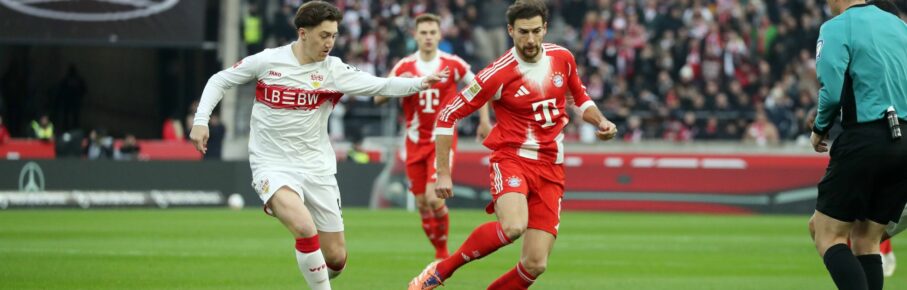 Angelo Stiller vom VfB Stuttgart und Leon Goretzka vom FC Bayern