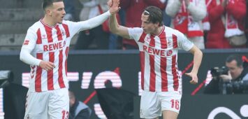 GER, 1.FBL, 1. FC Koeln vs. öTSG Hoffenheim / 21.02.2026, Rheinenergie Stadion, Koeln, GER, 1.FBL, 1. FC Koeln vs. öTSG Hoffenheim, im Bild: 1:0 Koeln durch Ragnar Ache FC Koeln 9, Torjubel / Jubel / Jubellauf, Said El Mala FC Koeln 13, Jakub Kaminski FC Koeln 16, *** GER, 1 FBL, 1 FC Koeln vs öTSG Hoffenheim 21 02 2026, Rheinenergie Stadion, Koeln, GER, 1 FBL, 1 FC Koeln vs öTSG Hoffenheim, in the picture 1 0 Koeln by Ragnar Ache FC Koeln 9 , goal celebration jubilation, Said El Mala FC Koeln 13 , Jakub Kaminski FC Koeln 16 , nordphotoxGmbHx/xMeuter nph00351