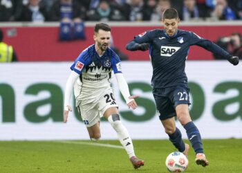 Andrej Kramaric von der TSG Hoffenheim und Fabio Vieira vom HSV