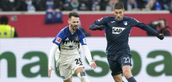 Andrej Kramaric von der TSG Hoffenheim und Fabio Vieira vom HSV