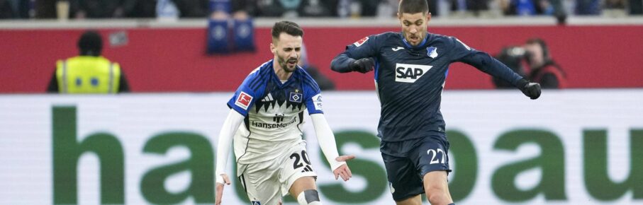 Andrej Kramaric von der TSG Hoffenheim und Fabio Vieira vom HSV