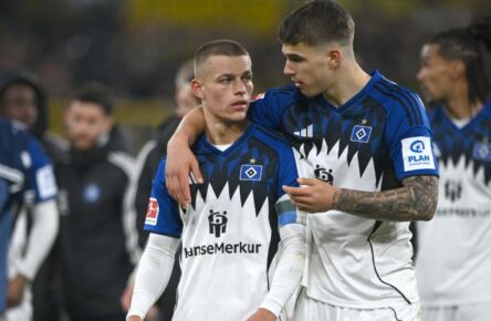 Die HSV-Profis Miro Muheim und Luka Vuskovic.