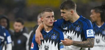 Die HSV-Profis Miro Muheim und Luka Vuskovic.