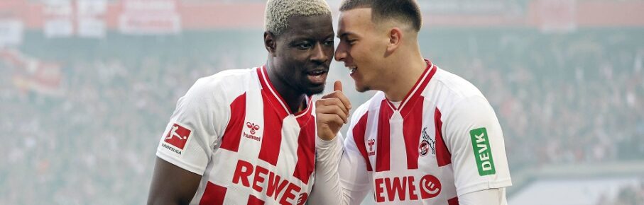 Köln, Deutschland, 1. Fussball Bundesliga Saison 2025 / 2026 27.Spieltag 1.FC Köln vs. Borussia Mönchengladbach 3:3 am 21. 03. 2026 in der Rhein Energie -Stadion in Köln Ragnar ACHE FC li.- freut sich mit Said EL MALA FC re.- über seinen Treffer zum 2-1 *** Cologne, Germany, 1 Soccer Bundesliga Season 2025 2026 Matchday 27 1 FC Köln vs Borussia Mönchengladbach 3 3 on 21 03 2026 at Rhein Energie Stadion in Cologne Ragnar ACHE FC left celebrates his goal with Said EL MALA FC right to make it 2 1