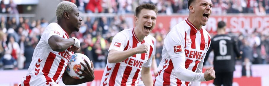EL MALA Said Team 1.FC Koeln jubelt nach seinem Tor zum 1 : 1 mit ACHE Ragnar und LUND Kristoffer DFL Bundesliga Saison 2025 - 2026 BL Spiel 1.FC Koeln - Borussia Moenchengladbach 3 : 3 am 21. 03. 2026 in Koeln DFL REGULATIONS PROHIBIT ANY USE OF PHOTOGRAPHS as IMAGE SEQUENCES and/or QUASI-VIDEO *** EL MALA Said Team 1 FC Koeln cheers after his goal to 1 1 with ACHE Ragnar and LUND Kristoffer DFL Bundesliga Saison 2025 2026 BL Spiel 1 FC Koeln Borussia Moenchengladbach 3 3 am 21 03 2026 in Koeln DFL REGULATIONS PROHIBIT ANY USE OF PHOTOGRAPHS as IMAGE SEQUENCES and or QUASI VIDEO Copyright: xLacixPerenyix