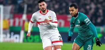 Deniz Undav 26 VFB Stuttgart und Alexis Julian Claude Maurice 20 FC Augsburg in Aktion beim DFB Pokalspiel VFB Stuttgart - FC Augsburg am 04.02.2025 in Stuttgart. ***DFL and DFB regulations prohibit any use of photographs as image sequences and/or quasi-video.*** Stuttgart MHP Arena Baden Württemberg Deuschland *** Deniz Undav 26 VFB Stuttgart and Alexis Julian Claude Maurice 20 FC Augsburg in action at the DFB Cup match VFB Stuttgart FC Augsburg on 04 02 2025 in Stuttgart DFL and DFB regulations prohibit any use of photographs as image sequences and or quasi video Stuttgart MHP Arena Baden Württemberg Deuschland