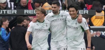 16.05.2026, Borussia-Park, Mönchengladbach, GER, 1.FBL, Borussia Mönchengladbach vs TSG Hoffenheim , im Bild Robin Hack MÂ Gladbach, Tim Kleindienst MÂ Gladbach, Shuto Machino MÂ Gladbach DFL regulations prohibit any use of photographs as image sequences and/or quasi-video. Photo by Hasan Bratic/DeFodi Images - *** 16 05 2026, Borussia Park, Mönchengladbach, GER, 1 FBL, Borussia Mönchengladbach vs TSG Hoffenheim , in the picture Robin Hack MÂ Gladbach , Tim Kleindienst MÂ Gladbach , Shuto Machino MÂ Gladbach DFL regulations prohibit any use of photographs as image sequences and or quasi video Photo by Hasan Bratic DeFodi Images