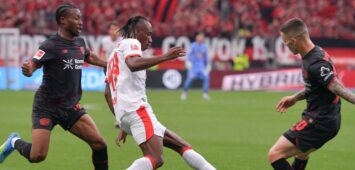 Alejandro Grimaldo von Bayer Leverkusen und Yan Diomande von RB Leipzig könnten die Bundesliga verlassen