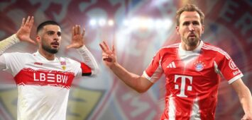 Deniz Undav vom VfB Stuttgart und Harry Kane vom FC Bayern München