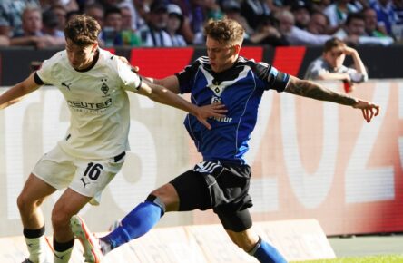 Nicolai Remberg (HSV, r.) und Philipp Sander (Gladbach, l.)