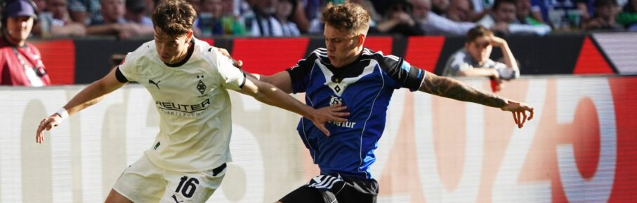Nicolai Remberg (HSV, r.) und Philipp Sander (Gladbach, l.)