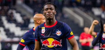 BVB-Neuzugang Joane Gadou feiert ein Tor im Dress von RB Salzburg.