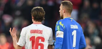 Jakub Kaminski und Marvin Schwäbe vom 1. FC Köln