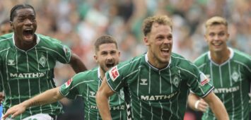 SV Werder Bremen: Skelly Alvero, Romano Schmid, Senne Lynen, Keke Topp (v.l.)