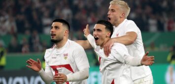 23.04.26 VfB Stuttgart - SC Freiburg Deutschland, Stuttgart, 24.04.2026, Fussball, DFB-Pokal, Saison 2025/2026, Halbfinale, VfB Stuttgart - SC Freiburg: v.l. Deniz Undav, Bilal El Khannouss, Ermedin Demirovic alle VfB Stuttgart. *** 23 04 26 VfB Stuttgart SC Freiburg Germany, Stuttgart, 24 04 2026, Soccer, DFB Cup, Season 2025 2026, Semi-final, VfB Stuttgart SC Freiburg v l Deniz Undav, Bilal El Khannouss, Ermedin Demirovic all VfB Stuttgart
