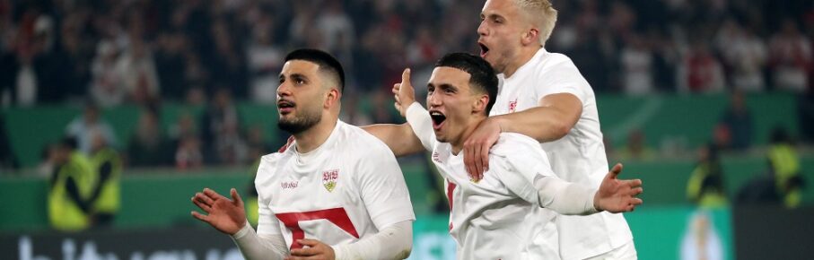 23.04.26 VfB Stuttgart - SC Freiburg Deutschland, Stuttgart, 24.04.2026, Fussball, DFB-Pokal, Saison 2025/2026, Halbfinale, VfB Stuttgart - SC Freiburg: v.l. Deniz Undav, Bilal El Khannouss, Ermedin Demirovic alle VfB Stuttgart. *** 23 04 26 VfB Stuttgart SC Freiburg Germany, Stuttgart, 24 04 2026, Soccer, DFB Cup, Season 2025 2026, Semi-final, VfB Stuttgart SC Freiburg v l Deniz Undav, Bilal El Khannouss, Ermedin Demirovic all VfB Stuttgart