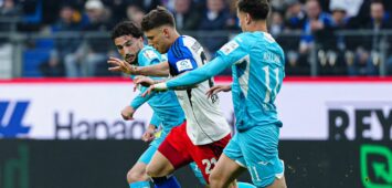 Nicolai Remberg vom HSV, Leon Avdullahu und Fisnik Asllani vn der TSG Hoffenheim