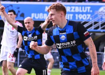 Laurin Curda nach einem Tor gegen den 1. FC Nürnberg.