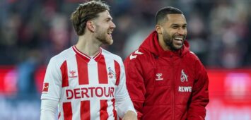 GER, Köln, 1. FC Köln vs FSV Mainz 05, Bundesliga, Fussball, DFB, Spielzeit 2025/2026, Rhein-Energie-Stadion, 18. Spieltag im Bild v.l.: Jan Thielmann FC Köln und Linton Maina 1. FC Köln 37, Freude und Emotionen nach dem Sieg DFB/DFL REGULATIONS PROHIBIT ANY USE OF PHOTOGRAPHS AS IMAGE SEQUENCES AND/OR QUASI-VIDEO, 17.01.2026 *** GER, Cologne, 1 FC Köln vs FSV Mainz 05, Bundesliga, Football, DFB, Season 2025 2026, Rhein Energie Stadion, 18 Matchday in the picture from l Jan Thielmann FC Köln and Linton Maina 1 FC Köln 37 , Joy and emotions after the victory DFB DFL REGULATIONS PROHIBIT ANY USE OF PHOTOGRAPHS AS IMAGE SEQUENCES AND OR QUASI VIDEO, 17 01 2026 Copyright: HMBxMedia/HendrikxHamelau