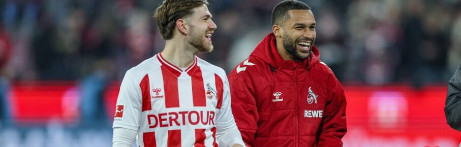 GER, Köln, 1. FC Köln vs FSV Mainz 05, Bundesliga, Fussball, DFB, Spielzeit 2025/2026, Rhein-Energie-Stadion, 18. Spieltag im Bild v.l.: Jan Thielmann FC Köln und Linton Maina 1. FC Köln 37, Freude und Emotionen nach dem Sieg DFB/DFL REGULATIONS PROHIBIT ANY USE OF PHOTOGRAPHS AS IMAGE SEQUENCES AND/OR QUASI-VIDEO, 17.01.2026 *** GER, Cologne, 1 FC Köln vs FSV Mainz 05, Bundesliga, Football, DFB, Season 2025 2026, Rhein Energie Stadion, 18 Matchday in the picture from l Jan Thielmann FC Köln and Linton Maina 1 FC Köln 37 , Joy and emotions after the victory DFB DFL REGULATIONS PROHIBIT ANY USE OF PHOTOGRAPHS AS IMAGE SEQUENCES AND OR QUASI VIDEO, 17 01 2026 Copyright: HMBxMedia/HendrikxHamelau