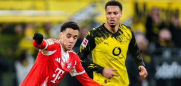 28.02.2026, Borussia Dortmund vs. FC Bayern München, 1. Bundesliga, 24. Spieltag Jamal Musiala FC Bayern Muenchen, 10 Felix Nmecha Borussia Dortmund, 8 Wichtiger Hinweis: Gemaess den Vorgaben der DFL Deutsche Fussball Liga bzw. des DFB Deutscher Fussball-Bund ist es untersagt, in dem Stadion und/oder vom Spiel angefertigte Fotoaufnahmen in Form von Sequenzbildern und/oder videoaehnlichen Fotostrecken zu verwerten *** 28 02 2026, Borussia Dortmund vs FC Bayern Munich, 1 Bundesliga, 24 Matchday Jamal Musiala FC Bayern Muenchen, 10 Felix Nmecha Borussia Dortmund, 8 Important note According to the regulations of the DFL German Football League and the DFB German Football Association, it is prohibited to use photographs taken in the stadium and or of the match in the form of sequential images and or video-like photo series Copyright: xBahhoxKarax