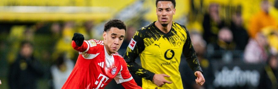 28.02.2026, Borussia Dortmund vs. FC Bayern München, 1. Bundesliga, 24. Spieltag Jamal Musiala FC Bayern Muenchen, 10 Felix Nmecha Borussia Dortmund, 8 Wichtiger Hinweis: Gemaess den Vorgaben der DFL Deutsche Fussball Liga bzw. des DFB Deutscher Fussball-Bund ist es untersagt, in dem Stadion und/oder vom Spiel angefertigte Fotoaufnahmen in Form von Sequenzbildern und/oder videoaehnlichen Fotostrecken zu verwerten *** 28 02 2026, Borussia Dortmund vs FC Bayern Munich, 1 Bundesliga, 24 Matchday Jamal Musiala FC Bayern Muenchen, 10 Felix Nmecha Borussia Dortmund, 8 Important note According to the regulations of the DFL German Football League and the DFB German Football Association, it is prohibited to use photographs taken in the stadium and or of the match in the form of sequential images and or video-like photo series Copyright: xBahhoxKarax