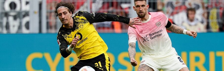 Dortmund, Germany, 11.04.26, Fabio Silva Borussia Dortmund und Robert Andrich Bayer 04 Leverkusen im Zweikampf während des Spiels der 1. Bundesliga zwischen Borussia Dortmund - Bayer 04 Leverkusen im Signal Iduna Park in Dortmund. Photo by Joachim Bywaletz / DFB / DFL REGULATIONS PROHIBIT ANY USE OF PHOTOGRAPHS AS IMAGE SEQUENCES AND/OR QUASI-VIDEO. *** Dortmund, Germany, 11 04 26, Fabio Silva Borussia Dortmund and Robert Andrich Bayer 04 Leverkusen in a duel during the Bundesliga 1 match between Borussia Dortmund Bayer 04 Leverkusen at Signal Iduna Park in Dortmund Photo by Joachim Bywaletz DFB DFL REGULATIONS PROHIBIT ANY USE OF PHOTOGRAPHS AS IMAGE SEQUENCES AND OR QUASI VIDEO Copyright: JoachimxBywaletz/xJB-Sportfoto