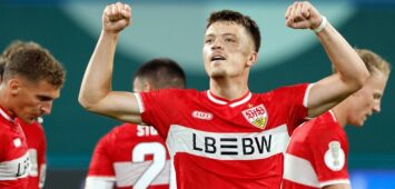 21.08.26 FC Hansa Rostock - VfB Stuttgart Deutschland, Rostock, 21.08.2026, Fussball, DFB-Pokal, Saison 2026/2027, FC Hansa Rostock - VfB Stuttgart: Dzenan Pejcinovic VfB Stuttgart Jubel Tor 0:2 Pejcinovic. *** August 21, 2026 FC Hansa Rostock vs. VfB Stuttgart Germany, Rostock, August 21, 2026, Soccer, DFB Cup, 20262027 Season, FC Hansa Rostock vs. VfB Stuttgart, Dzenan Pejcinovic VfB Stuttgart celebrates a goal 02, Pejcinovic