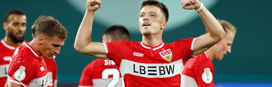 21.08.26 FC Hansa Rostock - VfB Stuttgart Deutschland, Rostock, 21.08.2026, Fussball, DFB-Pokal, Saison 2026/2027, FC Hansa Rostock - VfB Stuttgart: Dzenan Pejcinovic VfB Stuttgart Jubel Tor 0:2 Pejcinovic. *** August 21, 2026 FC Hansa Rostock vs. VfB Stuttgart Germany, Rostock, August 21, 2026, Soccer, DFB Cup, 20262027 Season, FC Hansa Rostock vs. VfB Stuttgart, Dzenan Pejcinovic VfB Stuttgart celebrates a goal 02, Pejcinovic