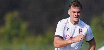 Bologna s Thijs Dallinga in action during the pre-season friendly match between Bologna FC and SC Cambuur at the Niccolo Galli Training Centre in Casteldebole, Bologna, Italy, Saturday, August 1, 2026. PUBLICATIONxNOTxINxITAxFRAxCHN Copyright: xMassimoxPaolone/LaPressex