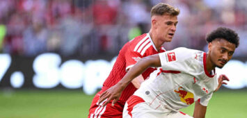 Fussball 1. Bundesliga 2026/2027 15.08.2026 Telekom Cup 2026 FC Bayern Muenchen - RB Leipzig Joshua Kimmich li, FC Bayern Muenchen gegen Tidiam Gomis re, RB Leipzig *** Soccer: Bundesliga 1, 20262027, August 15, 2026, Telekom Cup 2026, FC Bayern Munich, RB Leipzig, Joshua Kimmich left, FC Bayern Munich vs. Tidiam Gomis right, RB Leipzig