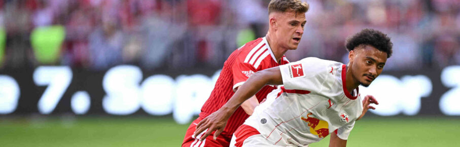Fussball 1. Bundesliga 2026/2027 15.08.2026 Telekom Cup 2026 FC Bayern Muenchen - RB Leipzig Joshua Kimmich li, FC Bayern Muenchen gegen Tidiam Gomis re, RB Leipzig *** Soccer: Bundesliga 1, 20262027, August 15, 2026, Telekom Cup 2026, FC Bayern Munich, RB Leipzig, Joshua Kimmich left, FC Bayern Munich vs. Tidiam Gomis right, RB Leipzig