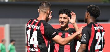 Ibrahim Maza und Patrik Schick von Bayer Leverkusen