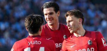 Yuito Suzuki, Igor Matanovic und Maximilian Eggestein vom SC Freiburg