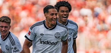 Deutschland: Bundesliga 2026 - 2027, 1. Spieltag - 1. FC Union Berlin vs Eintracht Frankfurt - Stadion An der Alten Försterei Berlin: Younes Ebnoutalib Eintracht Frankfurt, 11 Tor, Torjubel, Emotionen, Jubel, Freude *** Germany Bundesliga 20262027, Matchday 1: FC Union Berlin vs. Eintracht Frankfurt, An der Alten Försterei Stadium, Berlin Younes Ebnoutalib Eintracht Frankfurt, 11th goal, goal celebration, emotions, cheering, joy Copyright: xTomxLauruschkatx