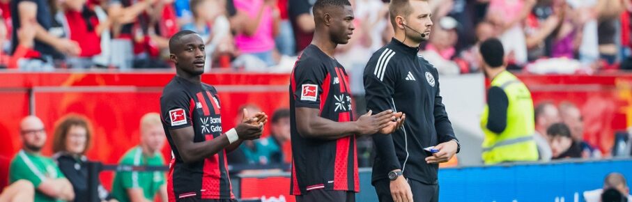 Moussa Diaby Bayer 04 Leverkusen, 19 und Christian Kofane Bayer 04 Leverkusen, 35 kommen rein Bayer 04 Leverkusen vs. 1.FC Union Berlin, Fussball, 1.Bundesliga, 2.Spieltag, Saison 2026/27, 05.09.2026, DFL REGULATIONS PROHIBIT ANY USE OF PHOTOGRAPHS AS IMAGE SEQUENCES AND/OR QUASI-VIDEO, Bayer 04 Leverkusen vs. 1.FC Union Berlin, Fussball, 1.Bundesliga, 2.Spieltag, Saison 2026/27, 05.09.2026 Leverkusen *** Moussa Diaby Bayer 04 Leverkusen, 19 and Christian Kofane Bayer 04 Leverkusen, 35 enter the game: Bayer 04 Leverkusen vs. 1. FC Union Berlin, soccer, Bundesliga 1, Matchday 2, 202627 season, September 5, 2026, DFL regulations prohibit any use of photographs as image sequences and/or quasi-video, Bayer 04 Leverkusen vs. 1. FC Union Berlin, soccer, Bundesliga 1, Matchday 2, 202627 season, September 5, 2026, Leverkusen Copyright: xEibner-Pressefoto/LukasxBaldygax EP_LBA