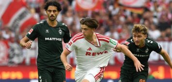 Mikey Moore 1. FC Koeln und Chuki Werder Bremen im Zweikampf waehrend des Spiels der 1. Bundesliga zwischen 1. FC Koeln und SV Werder Bremen, RheinEnergieStadion am 12. September 2026 in Koeln, Deutschland. Foto von Ralf Treese/DeFodi Images  Mikey Moore 1. FC Koeln und Chuki Werder Bremen battle for the ball during the Bundesliga match between 1. FC Koeln and SV Werder Bremen at RheinEnergieStadion on September 12, 2026 in Cologne, Germany. Photo by Ralf Treese/DeFodi Images DFB / DFL REGULATIONS PROHIBIT ANY USE OF PHOTOGRAPHS AS IMAGE SEQUENCES AND/OR QUASI-VIDEO. Photo by Ralf Treese/DeFodi Images - *** Mikey Moore of 1. FC Köln and Chuki of Werder Bremen battle for the ball during the Bundesliga match between 1. FC Köln and SV Werder Bremen at the RheinEnergieStadion on September 12, 2026, in Cologne, Germany Photo by Ralf Treese DeFodi Images Mikey Moore of 1. FC Köln and Chuki of Werder Bremen battle for the ball during the Bundesliga match between 1. FC Köln and SV Werder Bremen at RheinEnergieStadion on September 12, 2026 in Cologne, Germany. Photo by Ralf Treese, DeFodi Images. DFB and DFL regulations prohibit any use of photographs as image sequences and/or quasi-video. Photo by Ralf Treese, DeFodi Images.
