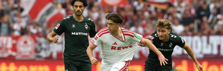 Mikey Moore 1. FC Koeln und Chuki Werder Bremen im Zweikampf waehrend des Spiels der 1. Bundesliga zwischen 1. FC Koeln und SV Werder Bremen, RheinEnergieStadion am 12. September 2026 in Koeln, Deutschland. Foto von Ralf Treese/DeFodi Images  Mikey Moore 1. FC Koeln und Chuki Werder Bremen battle for the ball during the Bundesliga match between 1. FC Koeln and SV Werder Bremen at RheinEnergieStadion on September 12, 2026 in Cologne, Germany. Photo by Ralf Treese/DeFodi Images DFB / DFL REGULATIONS PROHIBIT ANY USE OF PHOTOGRAPHS AS IMAGE SEQUENCES AND/OR QUASI-VIDEO. Photo by Ralf Treese/DeFodi Images - *** Mikey Moore of 1. FC Köln and Chuki of Werder Bremen battle for the ball during the Bundesliga match between 1. FC Köln and SV Werder Bremen at the RheinEnergieStadion on September 12, 2026, in Cologne, Germany Photo by Ralf Treese DeFodi Images Mikey Moore of 1. FC Köln and Chuki of Werder Bremen battle for the ball during the Bundesliga match between 1. FC Köln and SV Werder Bremen at RheinEnergieStadion on September 12, 2026 in Cologne, Germany. Photo by Ralf Treese, DeFodi Images. DFB and DFL regulations prohibit any use of photographs as image sequences and/or quasi-video. Photo by Ralf Treese, DeFodi Images.