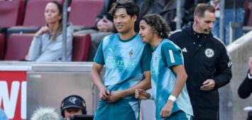 COLOGNE, GERMANY - OCTOBER 11: Shuto Machino of Borussia Monchengladbach and Wael Mohya of Borussia Monchengladbach during the Bundesliga 2026/27 match between 1. FC Koln and Borussia Monchengladbach at RheinEnergieStadion on October 11, 2026 in Cologne, Germany. PUBLICATIONxINxGERxSUIxAUTxONLY Copyright: xRenexNijhuis/MBxMediax