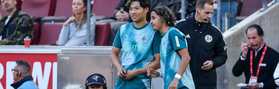COLOGNE, GERMANY - OCTOBER 11: Shuto Machino of Borussia Monchengladbach and Wael Mohya of Borussia Monchengladbach during the Bundesliga 2026/27 match between 1. FC Koln and Borussia Monchengladbach at RheinEnergieStadion on October 11, 2026 in Cologne, Germany. PUBLICATIONxINxGERxSUIxAUTxONLY Copyright: xRenexNijhuis/MBxMediax