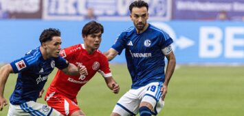1. Fußball Bundesliga: FC Schalke 04 - 1. FSV Mainz 05 17.10.2026 Soufiane El-Faouzi FC Schalke 04, 23, Kaishu Sano 1. FSV Mainz 05, 6, Kenan Karaman FC Schalke 04, 19 1. Fußball Bundesliga 6.Spieltag: FC Schalke 04 - 1. FSV Mainz 05 Veltins Arena, Gelsenkirchen 17.10.2026 DFL regulations prohibit any use of photographs as image sequences and/or quasi video. *** 1 Bundesliga FC Schalke 04 1 FSV Mainz 05 17 10 2026 Soufiane El Faouzi FC Schalke 04, 23, Kaishu Sano 1 FSV Mainz 05, 6, Kenan Karaman, FC Schalke 04, 19 1 German Bundesliga, Matchday 6, FC Schalke 04 1 FSV Mainz 05, Veltins Arena, Gelsenkirchen, October 17, 2026. DFL regulations prohibit any use of photographs as image sequences and/or quasi-video Copyright: xBEAUTIFULxSPORTS/Buriakovx