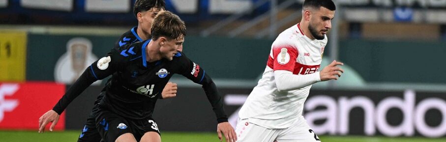 Paderborn, Home Deluxe Arena, 28.10.26, GER, Herren, DFB-Pokal, 2.Runde, Saison 2026-2027: SC Paderborn - VfB Stuttgart Bild: v.li. im Zweikampf Jonah STICKER Paderborn und Deniz UNDAV Stuttgart Only for editorial use DFB regulations prohibit any use of photographs as image sequences and/or quasi-video. Nordrhein-Westfalen Deutschland *** Paderborn, Home Deluxe Arena, October 28, 2026, GER, Men s, DFB Cup, 2nd Round, 20262027 Season, SC Paderborn vs. VfB Stuttgart. Photo, from left: Jonah STICKER Paderborn and Deniz UNDAV Stuttgart in a tackle. For editorial use only. DFB regulations prohibit any use of photographs as image sequences and/or quasi-video. North Rhine-Westphalia, Germany