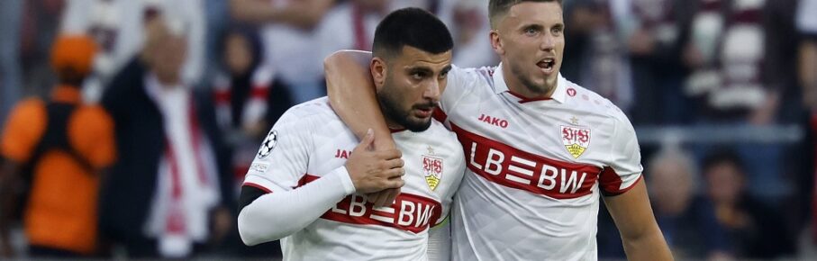 v.l.n.r.: Deniz Undav VfB Stuttgart und Ermedin Demirovic VfB Stuttgart Jubel nach dem Tor zum 3:1, jubelnd, bejubelt, jubelt, jubeln, Cheers after the goal, cheering, celebrated, cheers, cheering, emotions im UEFA-Champions-League-Spiel zwischen dem VfB Stuttgart und Viking FK in der MHP Arena, Stuttgart, Deutschland, am 9. September 2026.d in action during the UEFA Champions League match between VfB Stuttgart and Viking FK at the MHP Arena, Stuttgart, Germany, on September 9, 2026. *** From left to right: Deniz Undav VfB Stuttgart and Ermedin Demirovic VfB Stuttgart celebrating after the goal that made it 31 cheering, celebrated, cheers, cheering, Cheers after the goal, cheering, celebrated, cheers, cheering, emotions during the UEFA Champions League match between VfB Stuttgart and Viking FK at the MHP Arena, Stuttgart, Germany, on September 9, 2026, in action during the UEFA Champions League match between VfB Stuttgart and Viking FK at the MHP Arena, Stuttgart, Germany, on September 9, 2026 Copyright: HMBxMedia/xHeikoxBecker