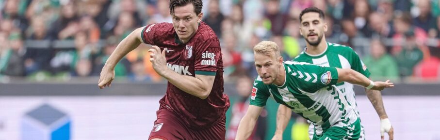 v.li.: Michael Gregoritsch FC Augsburg, 11 und Marco Grüll SV Werder Bremen, 17 im Zweikampf, Duell, Dynamik, Aktion, Action, Spielszene, DIE DFL-RICHTLINIEN UNTERSAGEN JEGLICHE NUTZUNG VON FOTOS ALS SEQUENZBILDER UND/ODER VIDEOAÌHNLICHE FOTOSTRECKEN. DFL REGULATIONS PROHIBIT ANY USE OF PHOTOGRAPHS AS IMAGE SEQUENCES AND/OR QUASI-VIDEO., 19.09.2026, Bremen Deutschland, Fussball, Bundesliga, SV Werder Bremen - FC Augsburg *** From left: Michael Gregoritsch FC Augsburg, 11 and Marco Grüll SV Werder Bremen, 17 in a one-on-one, duel, dynamic moment, action, game scene, DFL REGULATIONS PROHIBIT ANY USE OF PHOTOGRAPHS AS IMAGE SEQUENCES AND/OR VIDEO-LIKE PHOTO SERIES, DFL REGULATIONS PROHIBIT ANY USE OF PHOTOGRAPHS AS IMAGE SEQUENCES AND/OR QUASI-VIDEO, September 19, 2026, Bremen, Germany, Soccer, Bundesliga, SV Werder Bremen vs. FC Augsburg xobx