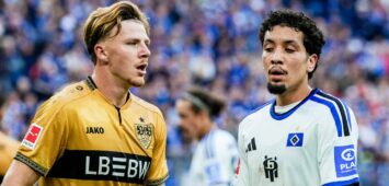 Bilal Nadir vom HSV und Finn Jeltsch vom VfB Stuttgart